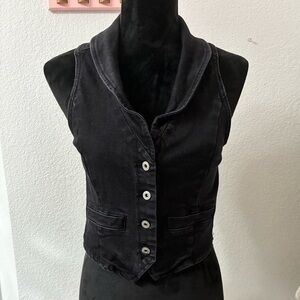 Fashion Nova Black Jean Vest with Shawl Collar